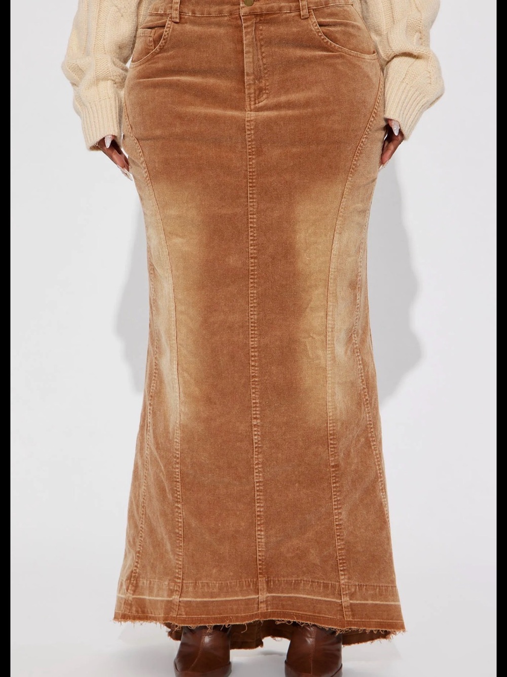 Fashion Nova Corduroy Maxi Skirt in Caramel
